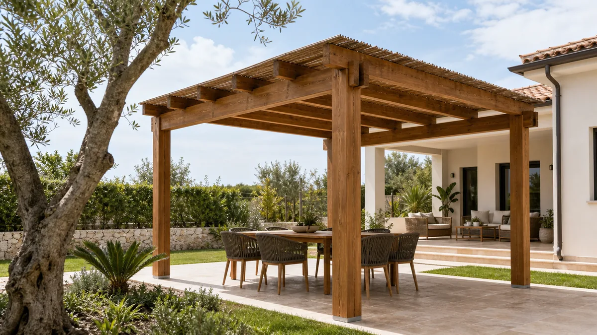 Gazebo in legno in giardino privato da valutare per permessi e autorizzazioni